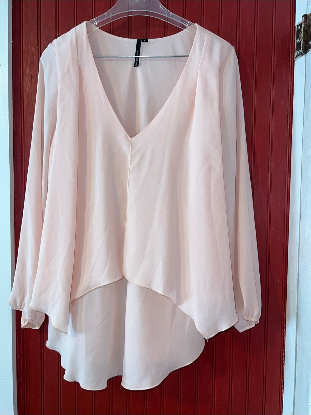 Layered  Kay Celine V-Neck Blouse in Light Blush Pink Large